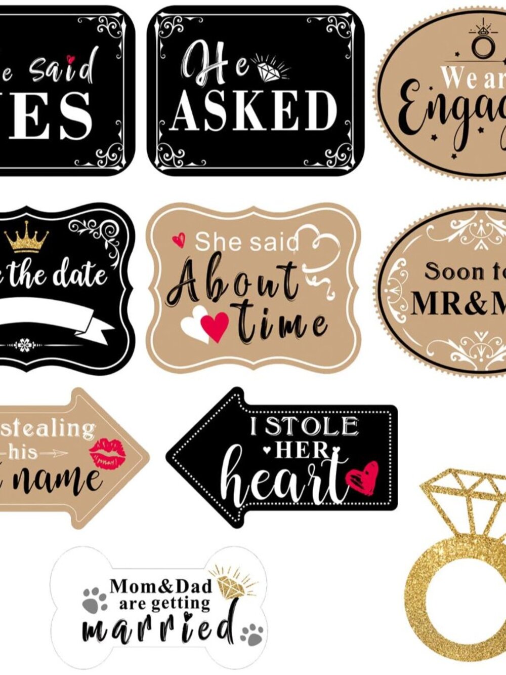 She Said Yes Sign Engagement Photo Prop Kit, 10 Pcs Cardboard Signs